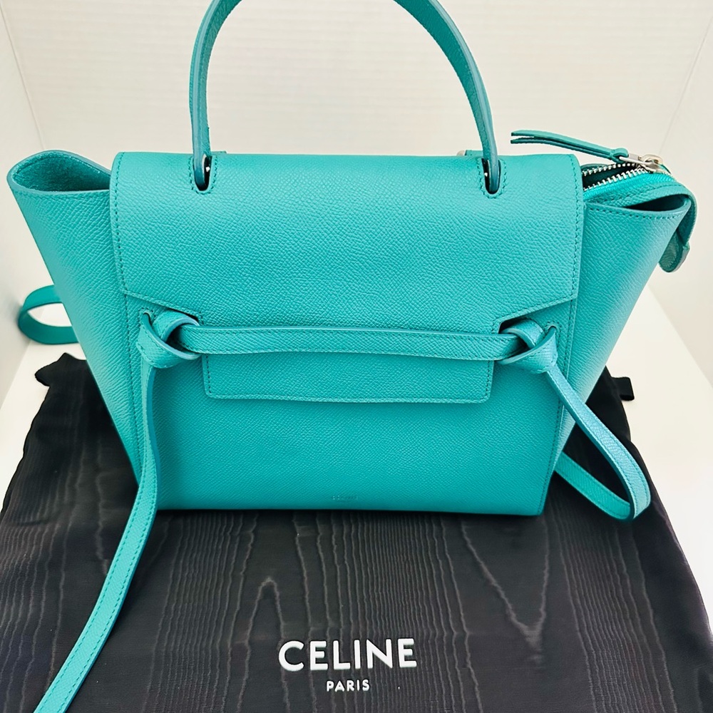 Like New Celine Handbag Nano Belt Bag 2 way leather Turquoise handbag.